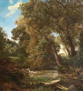 Landschaft Bei Friedrichsruh Mit Enten, Bach Und Ferner Muhle