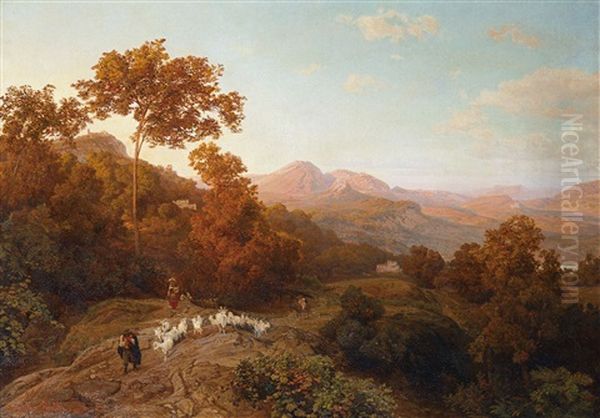 Abendlandschaft In Den Sabinerbergen Mit Einem Ziegenhirten - view 1