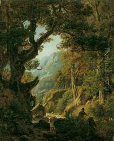 Gebirgsschlucht Mit Wanderer - view 1