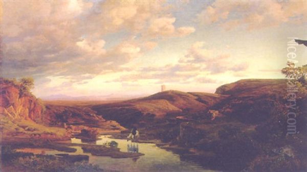 Sudliche Landschaft Mit Reitern Am Wasser - view 1