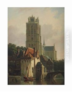 A View Of Dordrecht With The Grote Kerk by Johannes Rutten