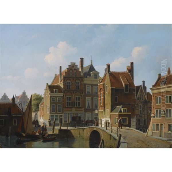 Figures In The Streets Of A Dutch Town (the Gaardbrug In Utrecht?) - view 1