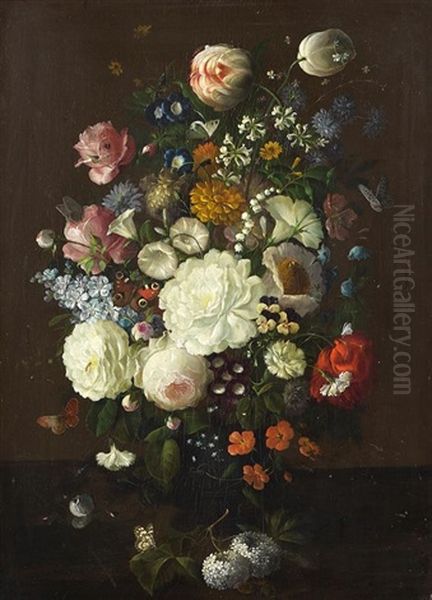 Blumenstillleben Mit Schmetterlingen - view 1