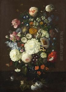 Blumenstillleben Mit Schmetterlingen by Rachel Ruysch