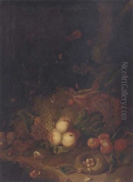 Apples, Pears, Grapes, Corn, Pomegranates, A Birds Nest With Eggs And Butterflies, A Lizard And Other Insects - view 1
