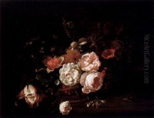 Stilleben Med Blommor I Korg by Rachel Ruysch
