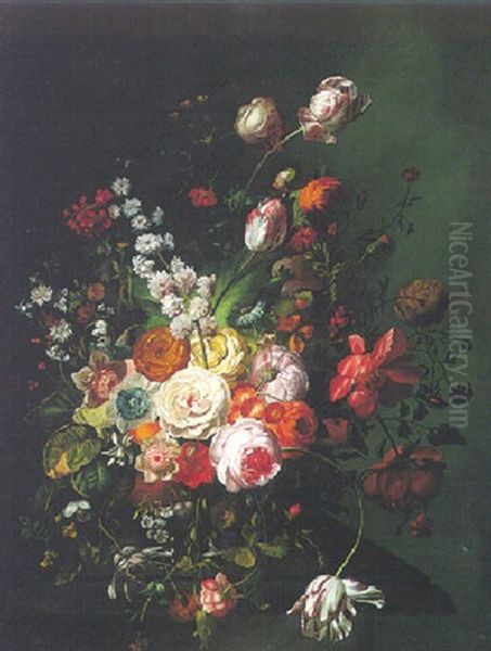 Still Life Of Various Flowers Upon A Stone Ledge - view 1