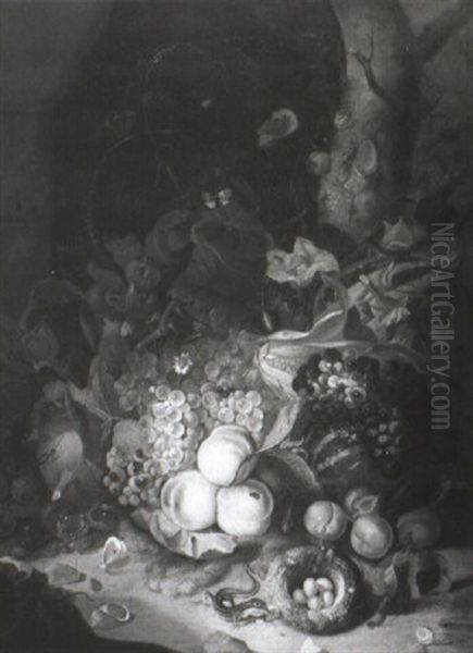 Still Life Of Peaches, And Other Fruit, A Bird's Nest And Insects - view 1