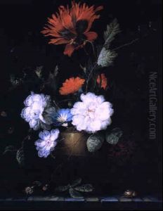 Bouquet De Fleurs Pos, Sur Un Entablement