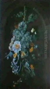 A Still Life Of A Mallow, Rosebuds, A Horsechestnut,        Marigolds, Blackberies, Grapes And Two Butterflies... by Rachel Ruysch