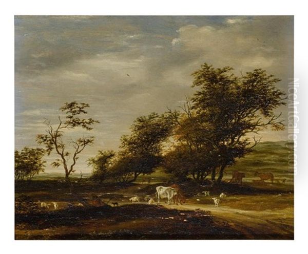 A Herder With His Flock In A Landscape - view 1