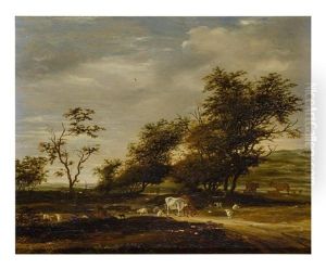 A Herder With His Flock In A Landscape by Jacob Salomonsz van Ruysdael
