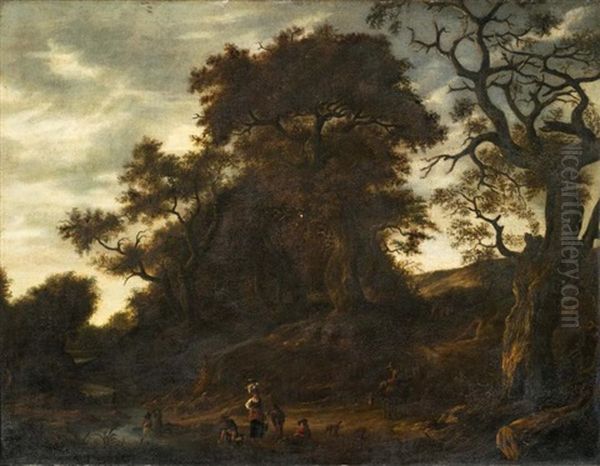 Paysage Aux Grands Arbres Avec Des Personnages - view 1
