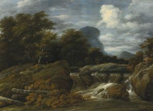 A Wooded Landscape With A Waterfall by Jacob Salomonsz van Ruysdael