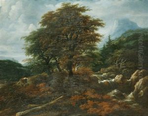 Paisaje Montanoso Con Cascada Y Ganado En Un Prado by Jacob Salomonsz van Ruysdael