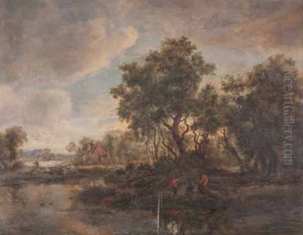 Paysage A La Riviere Avec Pecheurs - view 1