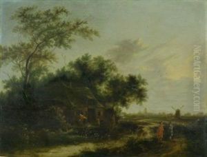 Landschaft Mit Bauernhaus Und Windmuhle Mit Staffage by Jacob Salomonsz van Ruysdael