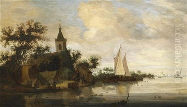 Fluslandschaft Mit Fischerdorf - view 1