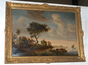 Flusslandschaft Mit Viehtransport