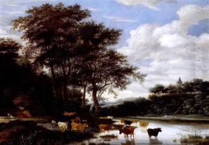 Sommertag In Einer Bewaldeten Flusslandschaft