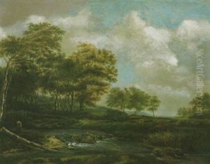 Waldlandschaft Mit Einem Fluschen Vorn Waldlandschaft Mit Einem Fluschen Vorn