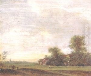 Hollandische Landschaft Mit Gehoft Und Staffagefiguren