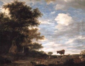 A Wooded Landscape With A Shepherd Sleeping By A Track