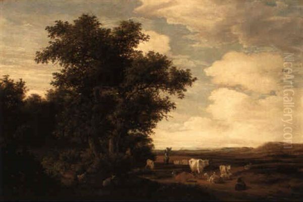 A Wooded Landscape With A Herdsman Tending His Animals - view 1