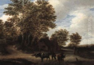 Wooded Landscape With A Herder Driving Cattle Beside A Cottage Wooded Landscape With A Herder Driving Cattle Beside A Cottage
