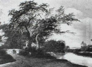 A Shepherd And Cattle By A River A Shepherd And Cattle By A River