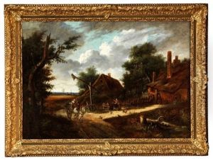 Paysage A La Carriole Devant Une Ferme by Jacob van Ruysdael