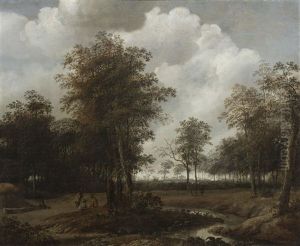A Wooded Landscape With Figures Resting Near A Track by Jacob van Ruysdael