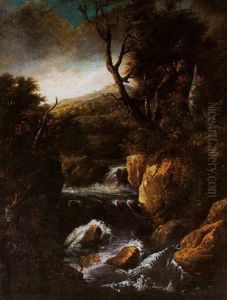 A Wooded Landscape With A Waterfall by Jacob van Ruysdael