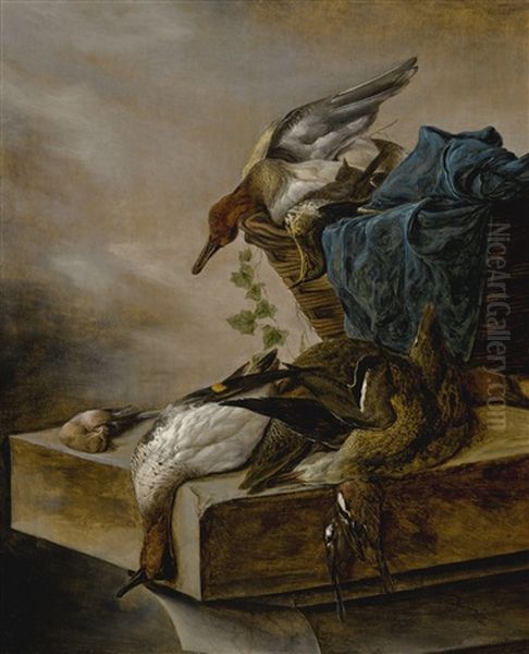 Still Life Of Game On A Ledge And In A Basket, A Landscape Beyond - view 1