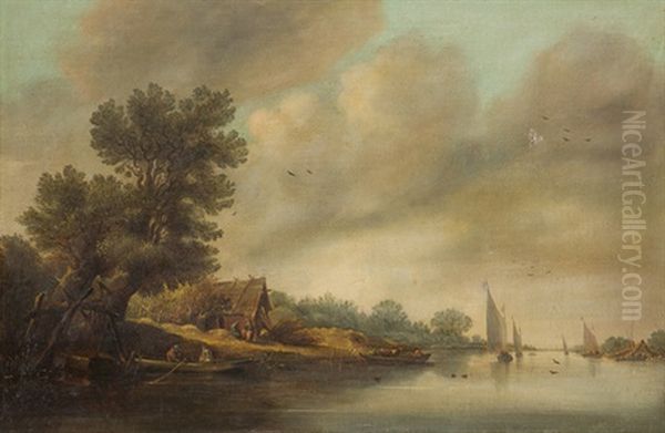 Flusslandschaft Mit Booten Und Segelschiffen - view 1