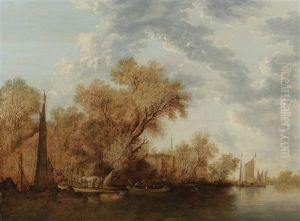 A River Landscape With Ferry Boats by Salomon van Ruysdael