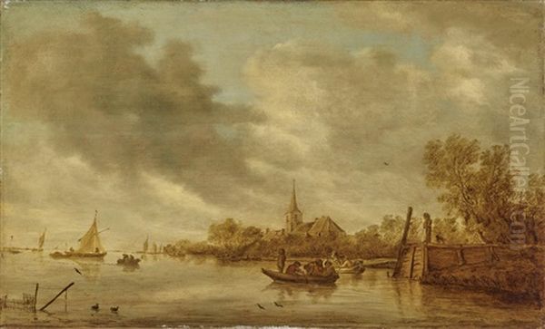A River Landscape With A Wooden Pier And Fishing Boats - view 1