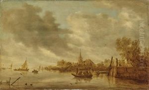 A River Landscape With A Wooden Pier And Fishing Boats