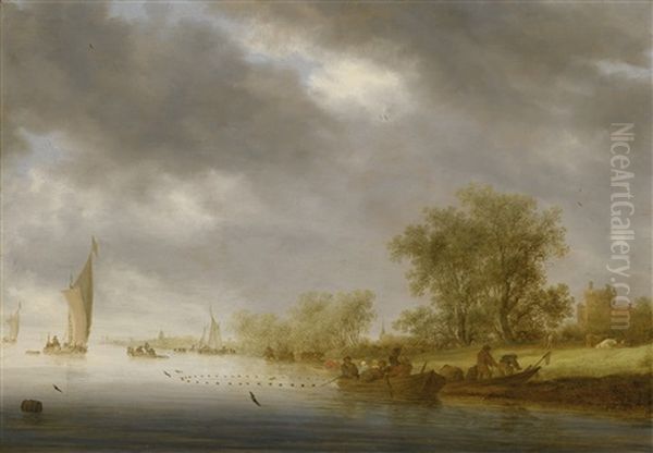River Landscape With Boats And Liesvelt Castle - view 1