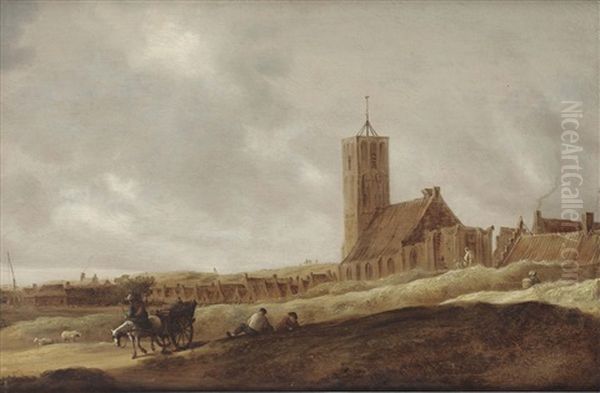 A View Of Egmond Aan Zee, A Horsedrawn Cart And Figures Resting In The Foreground - view 1