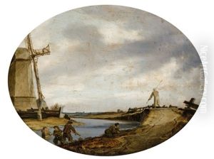 Windmill By The Bank Of A River by Salomon van Ruysdael