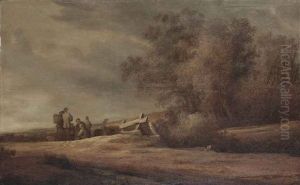 A Dune Landscape With Figures Resting By A Fence by Salomon van Ruysdael
