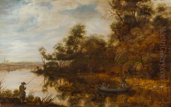 Flusslandschaft Mit Boot, Jager Und Fischer - view 1