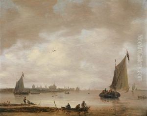Segelboote Vor Ferner Kustenlandschaft by Salomon van Ruysdael
