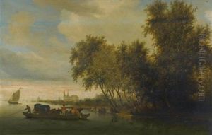 A River Landscape With A Ferry Boat And A Distant View Of Deventer A River Landscape With A Ferry Boat And A Distant View Of Deventer
