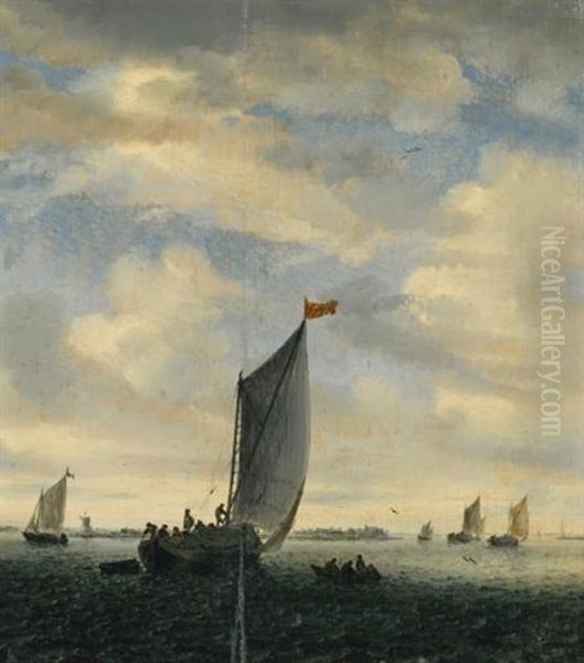 An Estuary Scene With Smalschips On A Broad Reach Before A Gentle Breeze - view 1