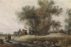 Bewaldete Flusslandschaft Mit Der Taufe Des Mohrenkammerers by Salomon van Ruysdael