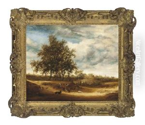 A Wooded Landscape With A Milkmaid On A Path With Cattle And Sheep, A Town And A Windmill Beyond by Salomon van Ruysdael