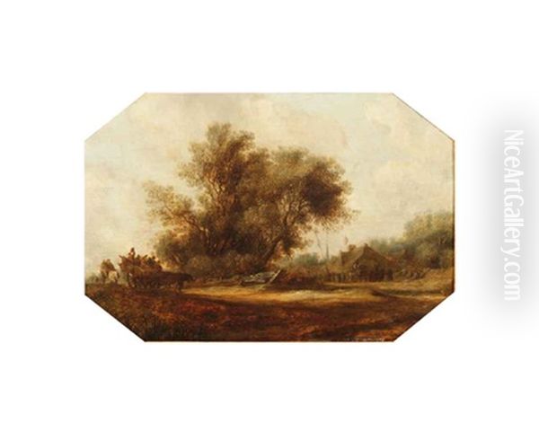 A Landscape With Travellers In A Cart Along A Path, A Village Feast With A Maypole In The Background - view 1