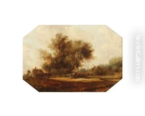 A Landscape With Travellers In A Cart Along A Path, A Village Feast With A Maypole In The Background A Landscape With Travellers In A Cart Along A Path, A Village Feast With A Maypole In The Background